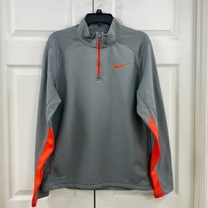 Nike Men’s Therma-Fit Quarter Zip Long Sleeve Pullover Gray/Orange - Size Medium